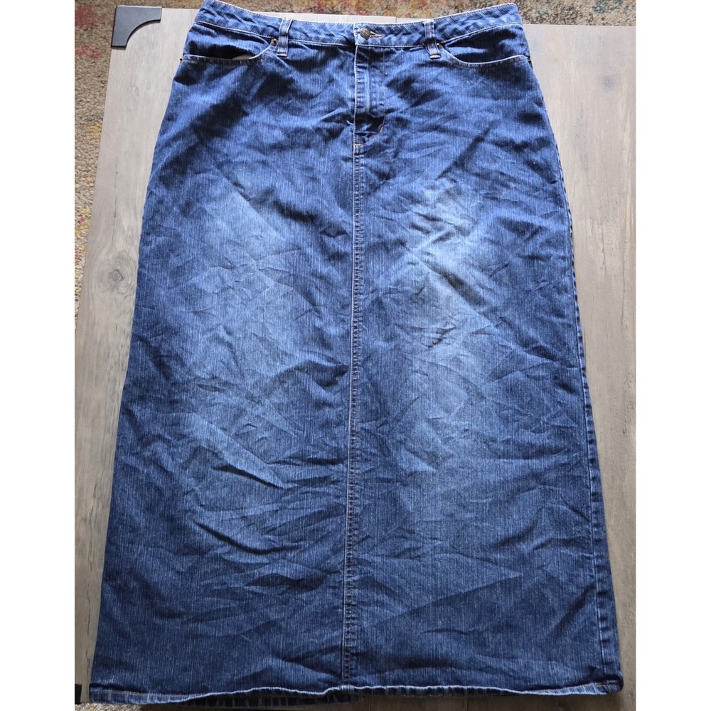 Goddess Trends Womens Maxi Denim Pencil Skirt Gold Stitching Women Sz 14 Western